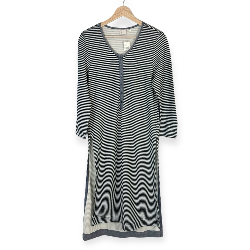 Anthropologie Postmark Stripe Side Slits Henley Midi Tunic/Dress Large - Picture 3 of 10